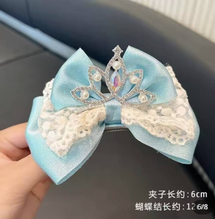 💗 มาหยากิ๊ฟช้อป 💗 กิ๊บติดผมโบว์มงกุฎเจ้าหญิง สีหวานสดใส แฟชั่นประดับผมเด็กหญิง ขนาดกิ๊บ 4.5 ซ.ม. โบว์กว้าง 12 ซ.ม.