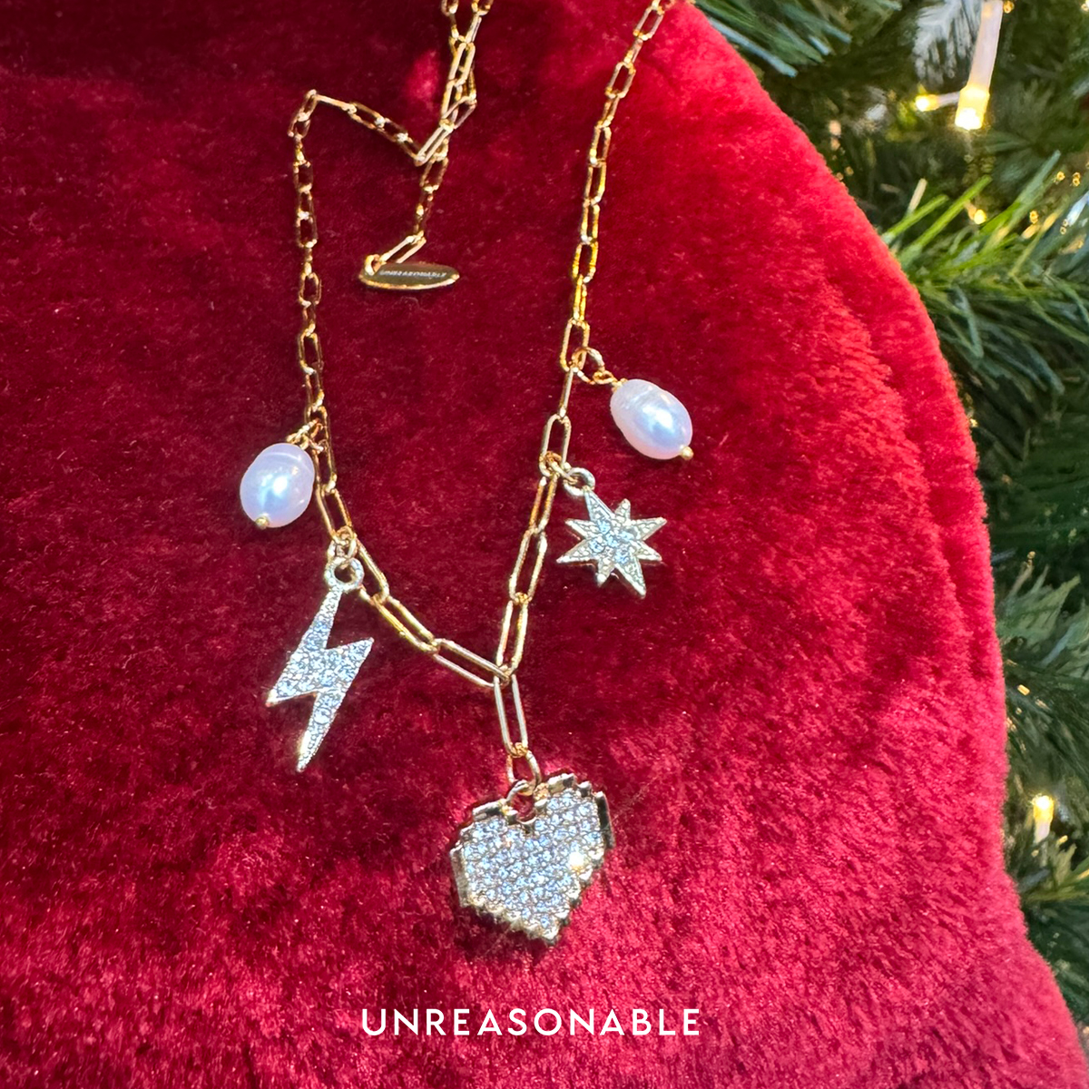 สร้อยคอ Charm Necklace สี Golden จี้มุกแท้ Stainless Steel UA0974-01 Unreasonable Accessories