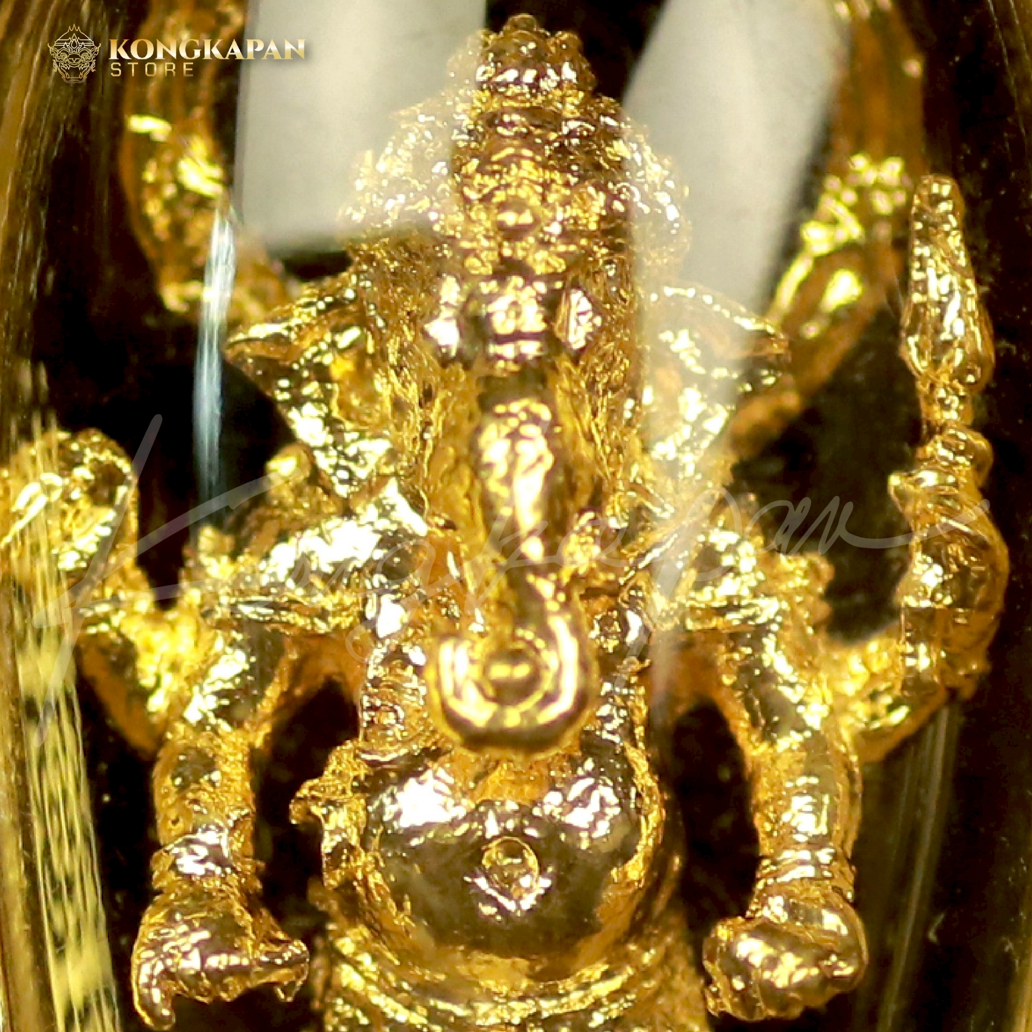 รูปหล่อพระพิฆเนศลอยองค์ ปางยืน สำเร็จ สมปรารถนา เนื้อทองทิพย์ พร้อมกรอบ