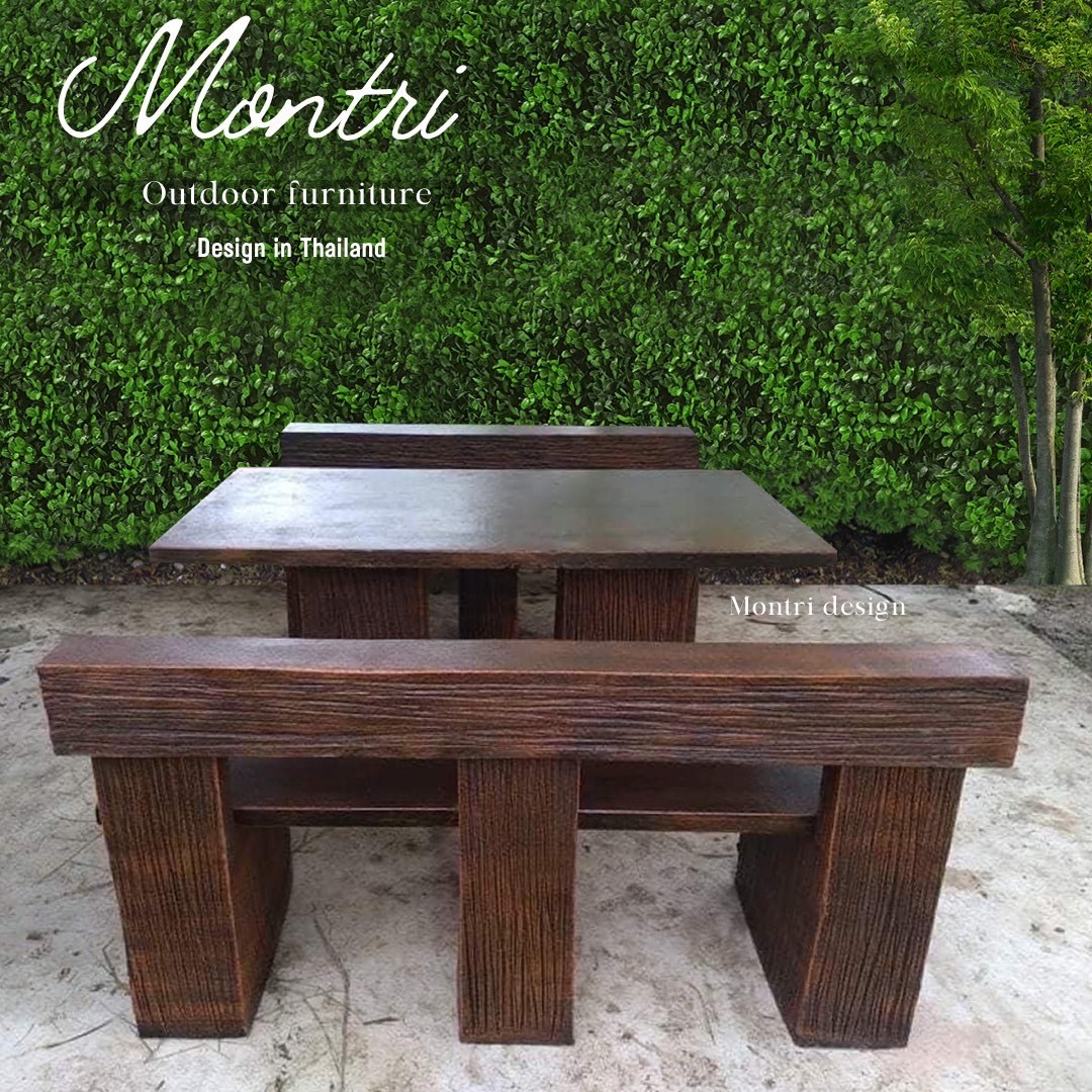 ชุดโต๊ะปูนสนามลายไม้ โต๊ะปูนลายไม้ เก้าอี้พนักพิง โต๊ะปุนสนามกลางแจ้ง รุ่น LA04 ลายไม้ ขนาด 150*80 cm.