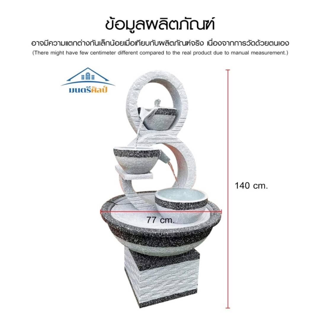 น้ำล้นโมเดิร์น เลข 8 มงคล น้ำพุแต่งสวน ฮวงจุ้ยน้ำพุ น้ำล้นเลข8 รุ่น 8 ขาว-เทา