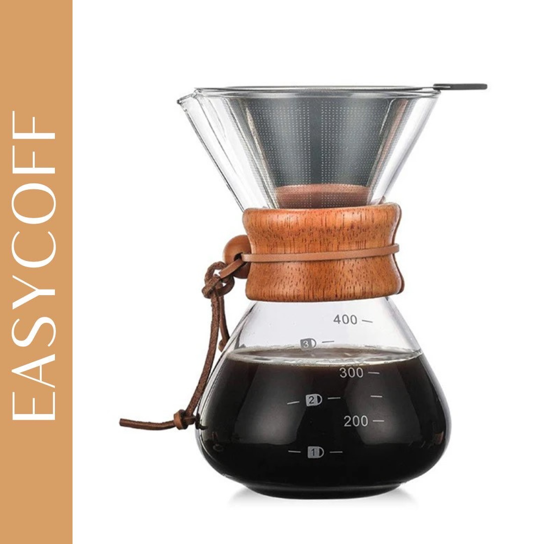 เหยือกดริปกาแฟที่จับไม้ พร้อมกรองสแตนเลส