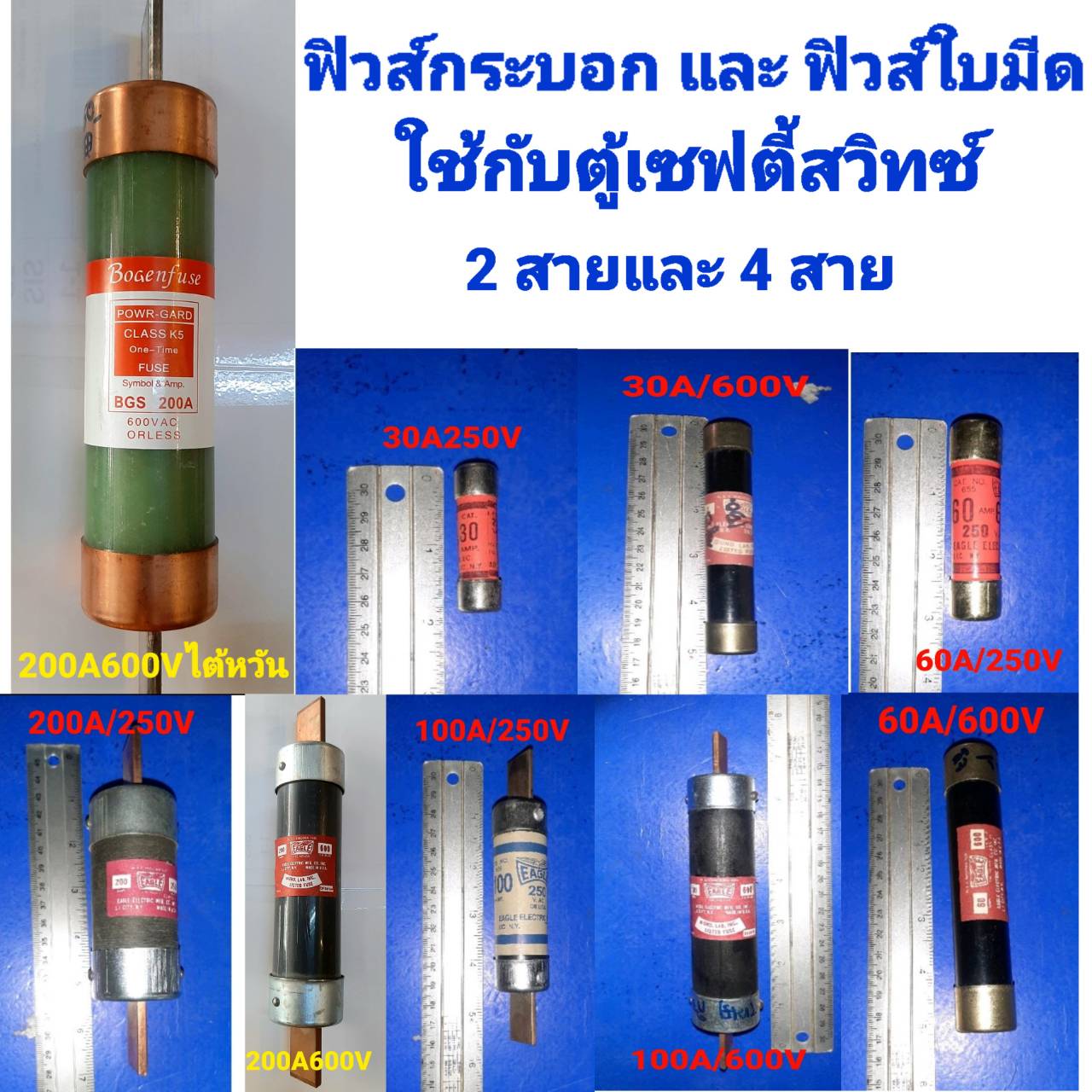 ฟิวส์ ใบมีด ฟิวส์ กระบอก ฟิวส์ ตู้เซฟตี้สวิทช์ 2P และ 3P ขนาด 30A / 60A / 100A / 200 A