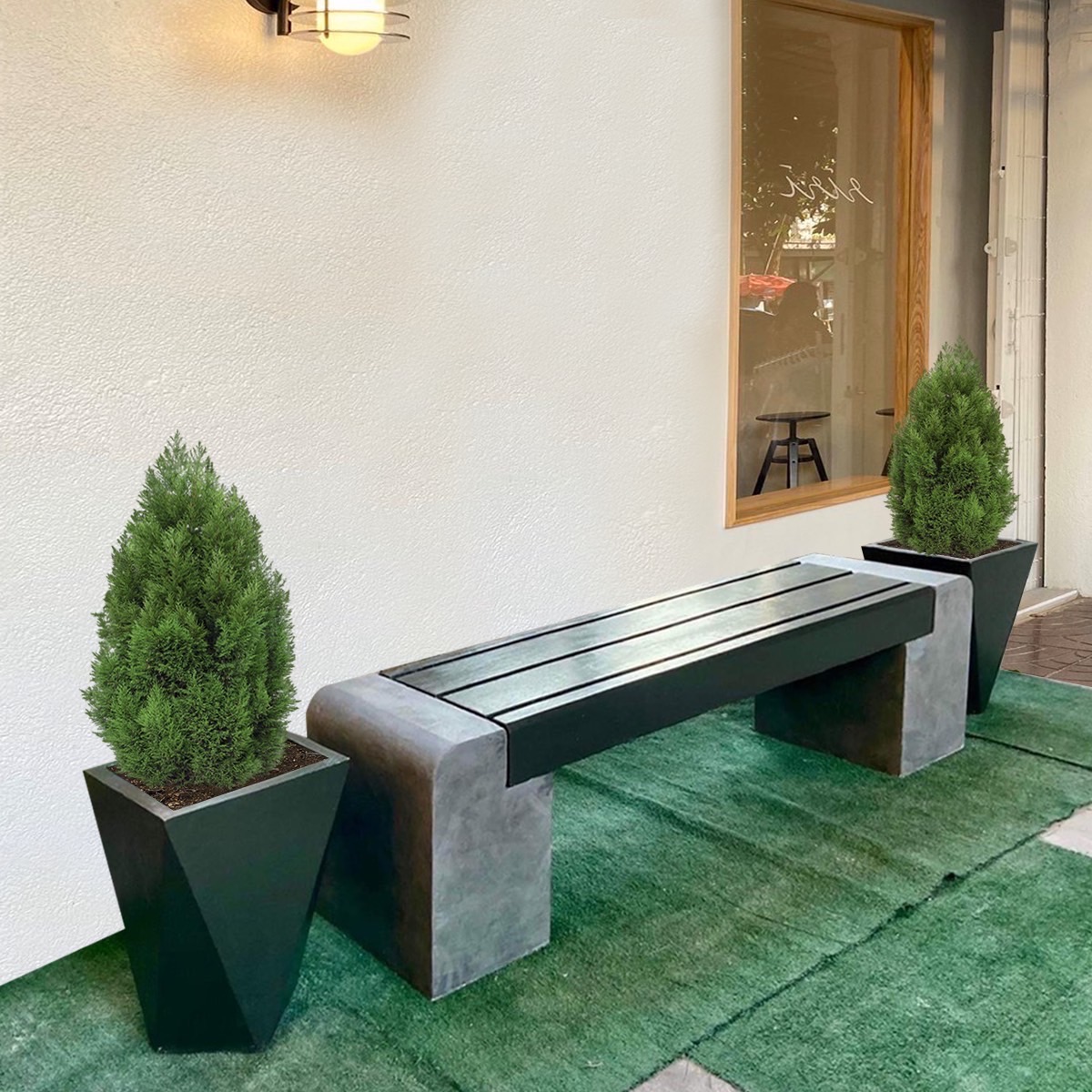 ม้านั่งสนาม เก้าอี้สนาม เก้าอี้คอนกรีต ม้านั่งสนามในสวนพร้อมกระถางสวยๆ รุ่น Montridesign 04 Combo Set