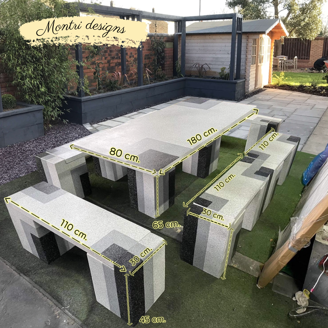 ชุดโต๊ะสนาม โต๊ะสนาม โต๊ะสนามกลางแจ้ง ชุด 12 ที่นั่ง ลายหินอ่อน