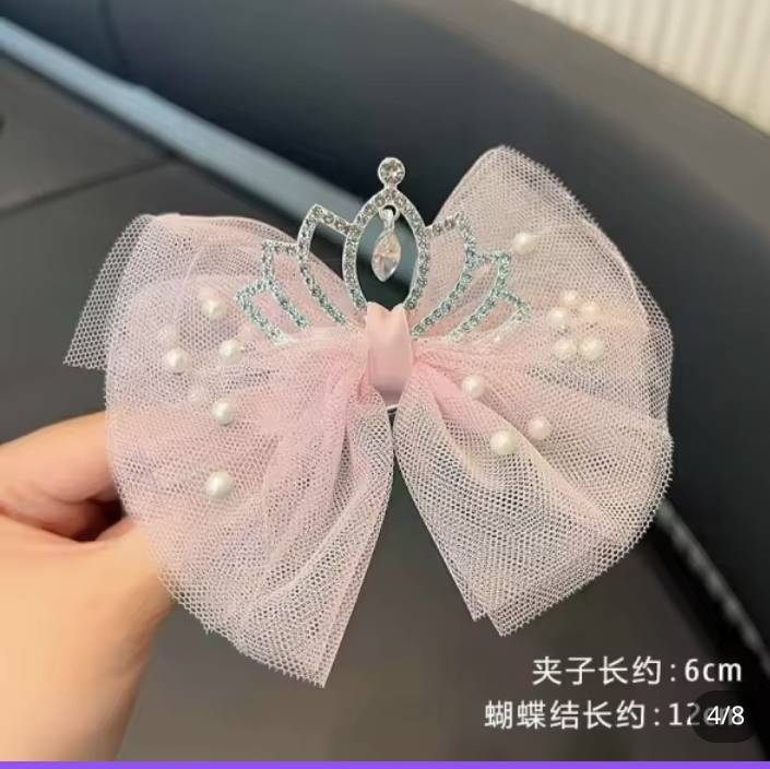 💗 มาหยากิ๊ฟช้อป 💗 กิ๊บติดผมโบว์มงกุฎเจ้าหญิง สีหวานสดใส แฟชั่นประดับผมเด็กหญิง ขนาดกิ๊บ 4.5 ซ.ม. โบว์กว้าง 12 ซ.ม.