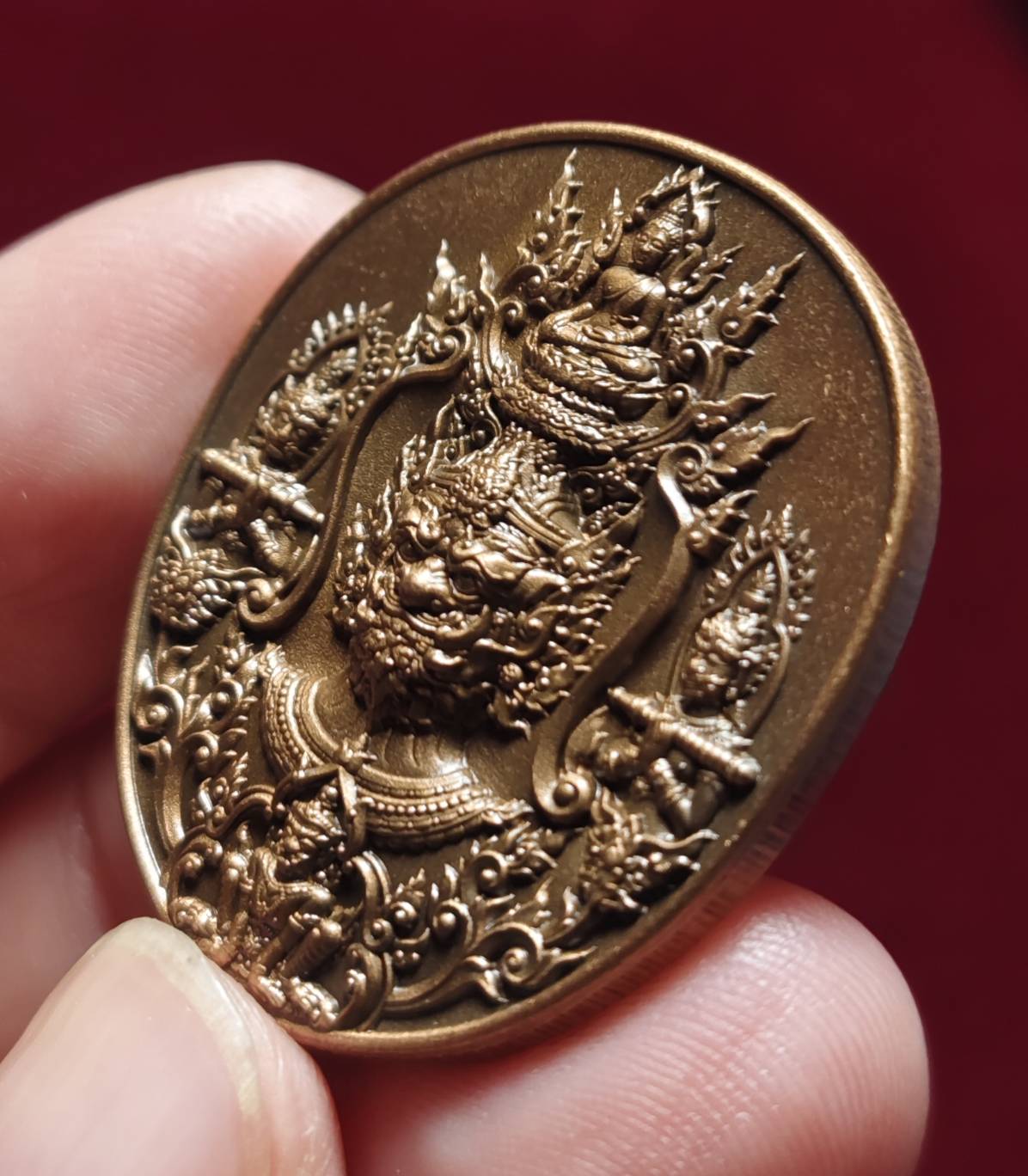 เหรียญหน้ายักษ์ ท้าวเวสสุวรรณ หลวงปู่จันทร์ โชติโก วัดน้ำแป้ง จ.พะเยา ปี 2566 (เนื้อทองแดงซาติน)