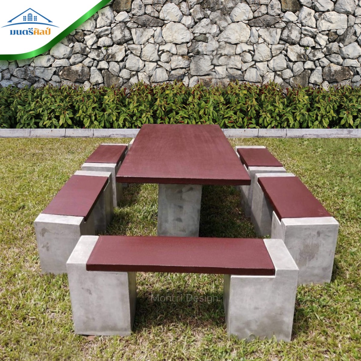 ชุดโต๊ะสนาม โต๊ะปูนสนาม โต๊ะโมเดิร์น โต๊ะปูนสนามโมเดิร์น ชุด 12 ที่นั่ง พาดยาว โต๊ะสนาม
