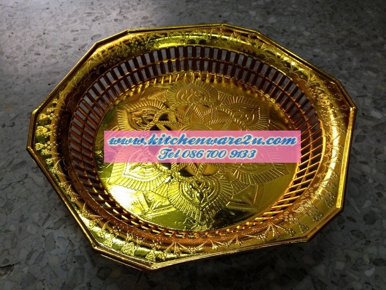 P07266 ถาดพลาสติกชุป 8 เหลี่ยม สีทอง ราคาส่งต่อ 1 โหล: 12 ใบ