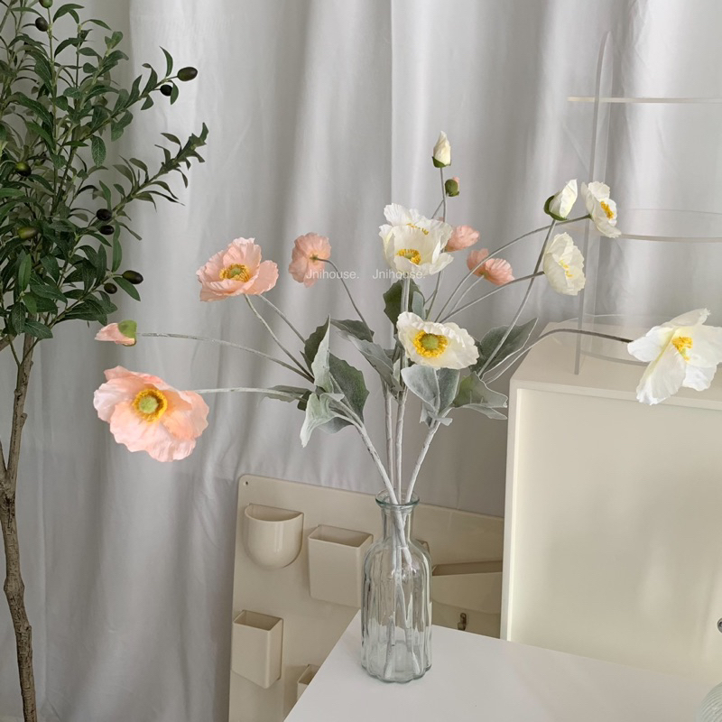 [พร้อมส่ง] Jnihouse : ดอกป๊อปปี้ ดอกไม้ปลอม Poppy Flower (Short leaf hairs)