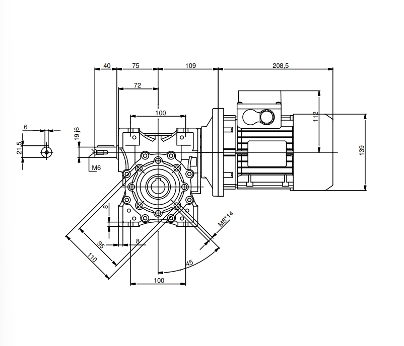 HELICAL WORM GEARED MOTOR 0.5HP 6.1RPM