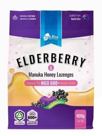 ลูกอม Trueblue elderberry & Manuka Honey Mgo600+. ขนาดบรรจุ 400 กรัม