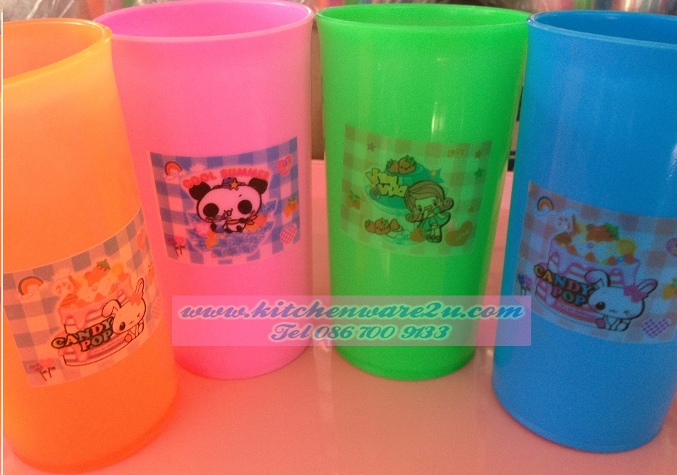 P07796 แก้วทรงสูง พิมพ์ลาย สีหวาน (8.5*8.5*14.6 cm) 9013WC ราคาส่งต่อ 1 โหล: 12 ใบ