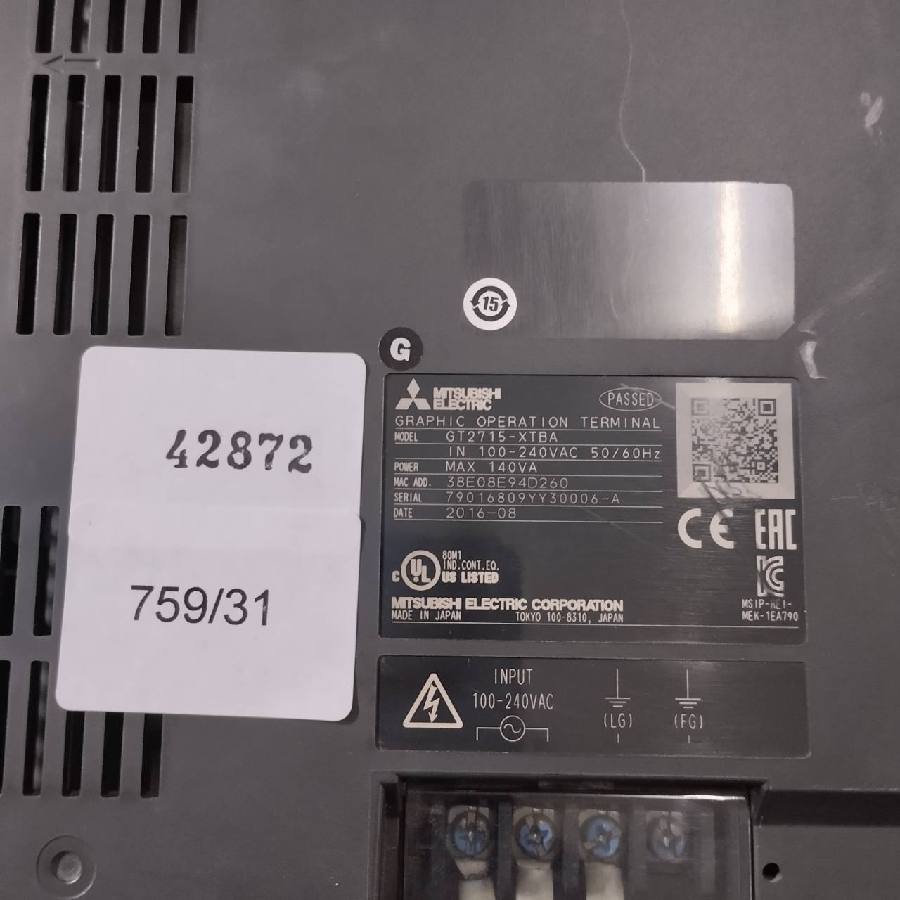 LCD TOUCH SCREEN " MITSUBISHI " MODEL : GT2715-XTBA