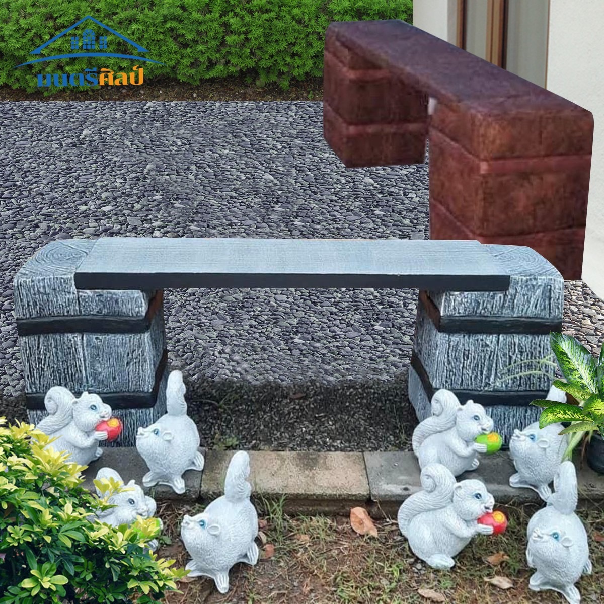 ม้านั่งสนาม เก้าอี้สนาม เก้าอี้ปูนลายไม้ รุ่น living ขนาด เก้าอี้ สูง 45 cm. กว้าง 30*130 cm