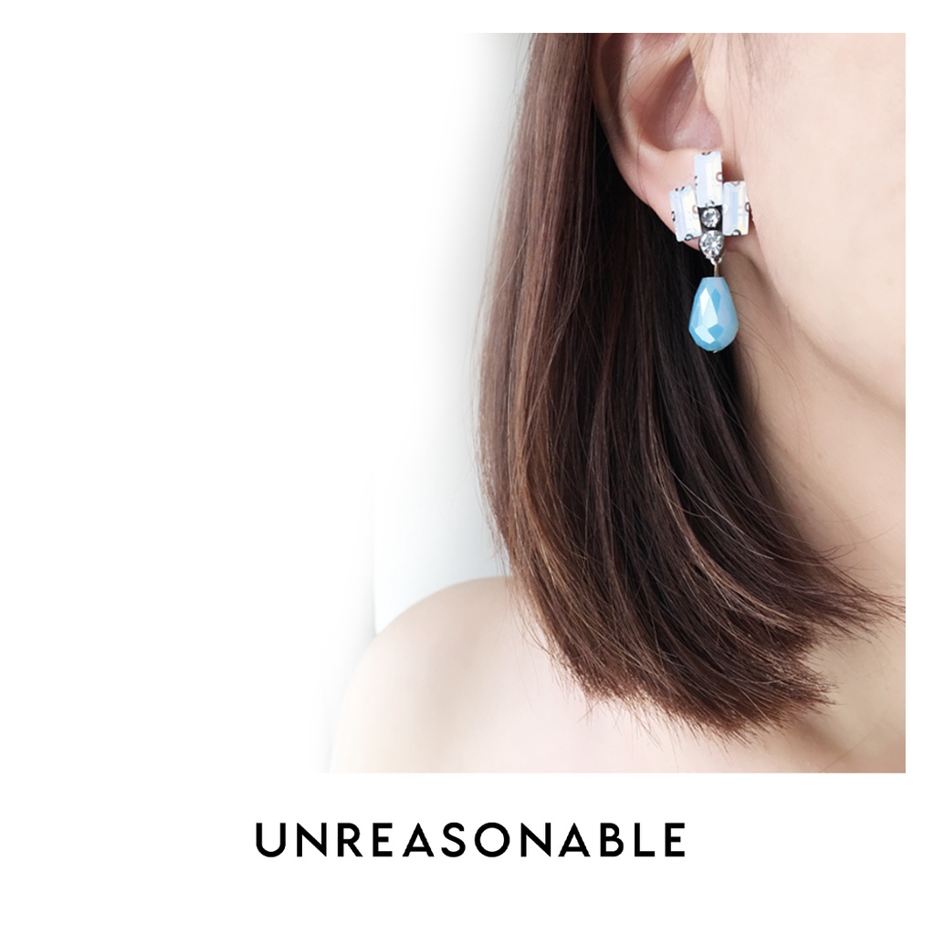 ต่างหู Drop สีฟ้า ต่างหูคลิป ต่างหูก้านเงินแท้ น้ำหนักเบา สวยใส่สบาย UA0594-05 Unreasonable Accessories