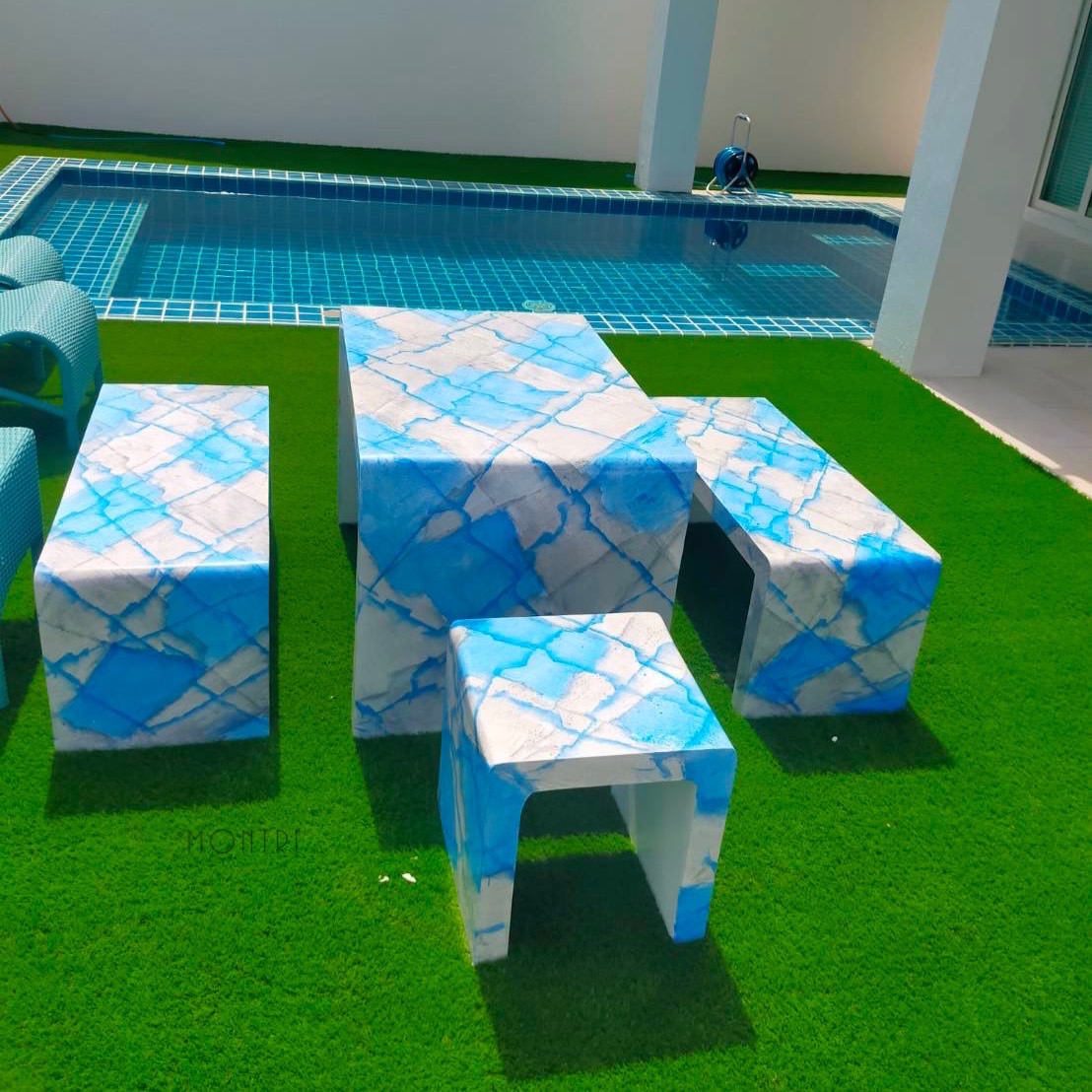 โต๊ะปูนสวยๆ โต๊ะสนาม โต๊ะสนามกลางแจ้ง ตัว U ขนาด 1 เมตร สุดโมเดิร์น ส่งตรงจากโรงงาน จัดส่งพร้อมติดตั้งทั่วไทย