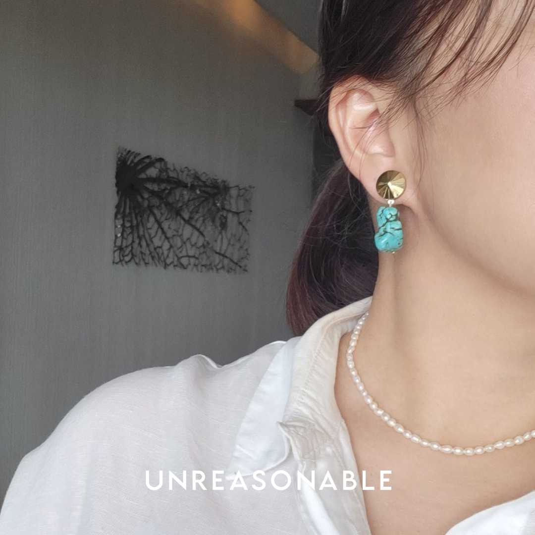 ต่างหู สี Turquoise ต่างหูคลิป ต่างหูก้านเงินแท้ น้ำหนักเบา สวยใส่สบาย UA0777-01 Unreasonable Accessories