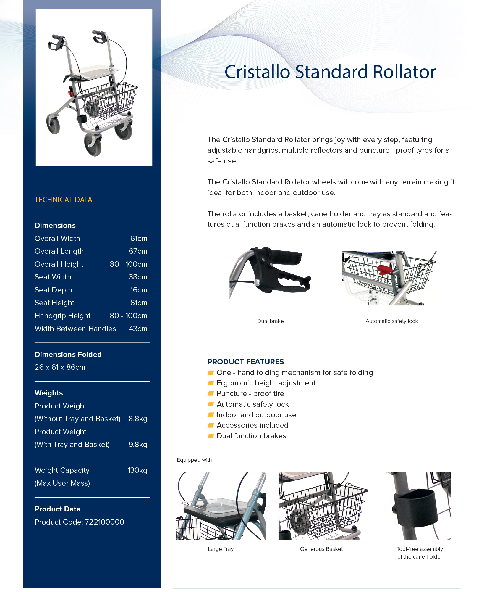 Rollator Cristallo วอล์คเกอร์ 4 ล้อ อุปกรณ์ช่วยพยุงเดิน อุปกรณ์ฝึกเดิน