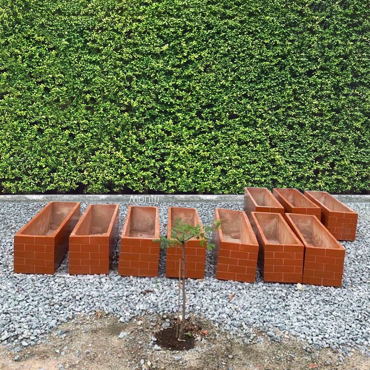 กระถางลวดลายอิฐ ดีไซน์เรียบหรู แข็งแรง ทนทาน วัสดุปูนเสริมเหล็ก คุณภาพสูง ใบหนาแข็งแกร่ง คงทน ทนแดดทนฝน