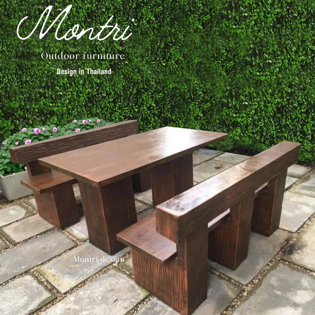 ชุดโต๊ะปูนสนามลายไม้ โต๊ะปูนลายไม้ เก้าอี้พนักพิง โต๊ะปุนสนามกลางแจ้ง รุ่น LA04 ลายไม้ ขนาด 150*80 cm.