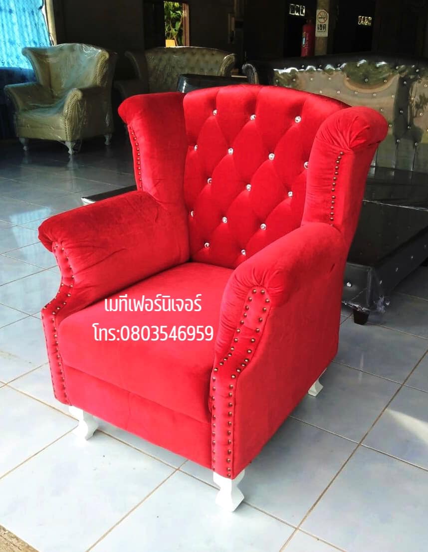 โซฟาเจ้าหญิงแบบ 1 ที่นั่ง ไซส์ มินิ ผ้ากำมะหยี่สีเเดง ❤️สไตล์วินเทจ