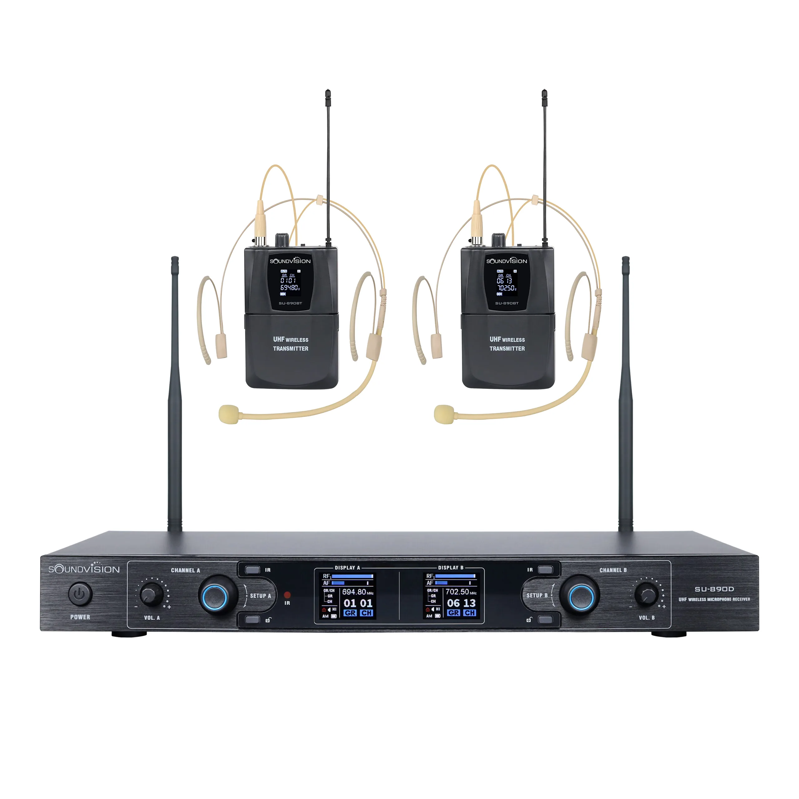 Soundvision SU-890D-II/BT (HW-X) ชุดไมค์ลอยคาดศรีษะคู่ ย่าน UHF คลื่นความถี่ 694.5 – 702.7MHz