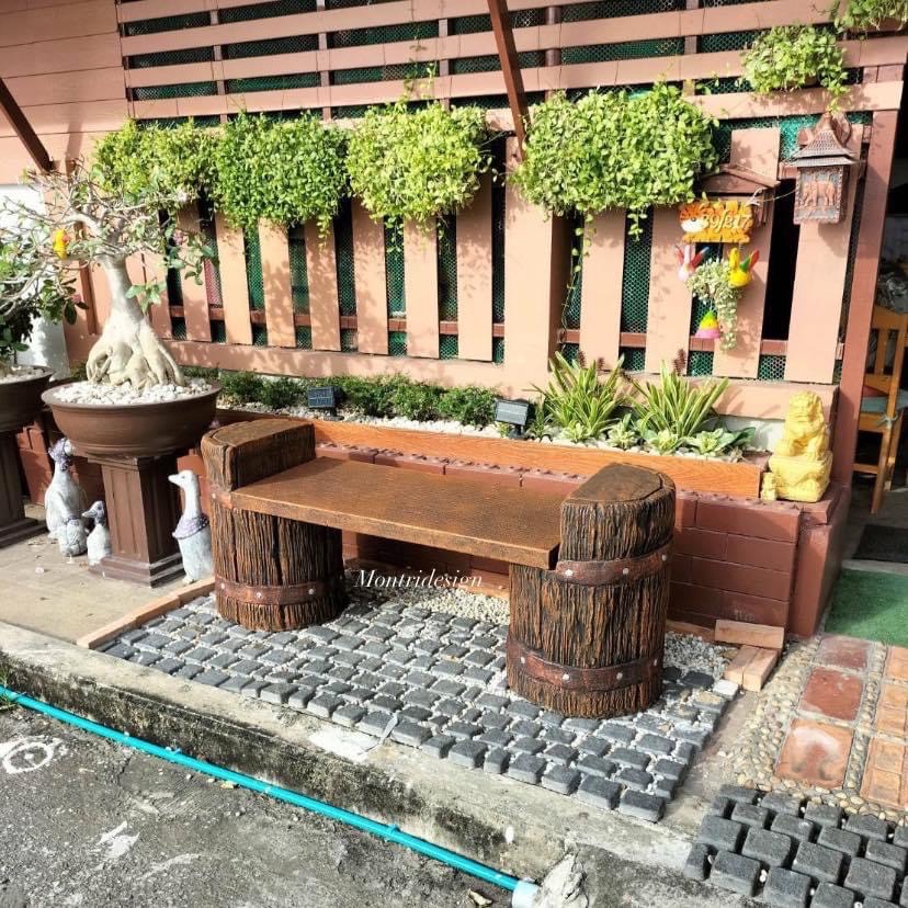 เก้าอี้เปลือกไม้ ม้านั่งเปลือกไม้ ม้านั่งแต่งสวน เก้าอี้แต่งสวน เก้าอี้ปูนลายไม้ ม้านั่งปูนลายไม้ รุ่น thaidesign A02 สีน้ำตาล.