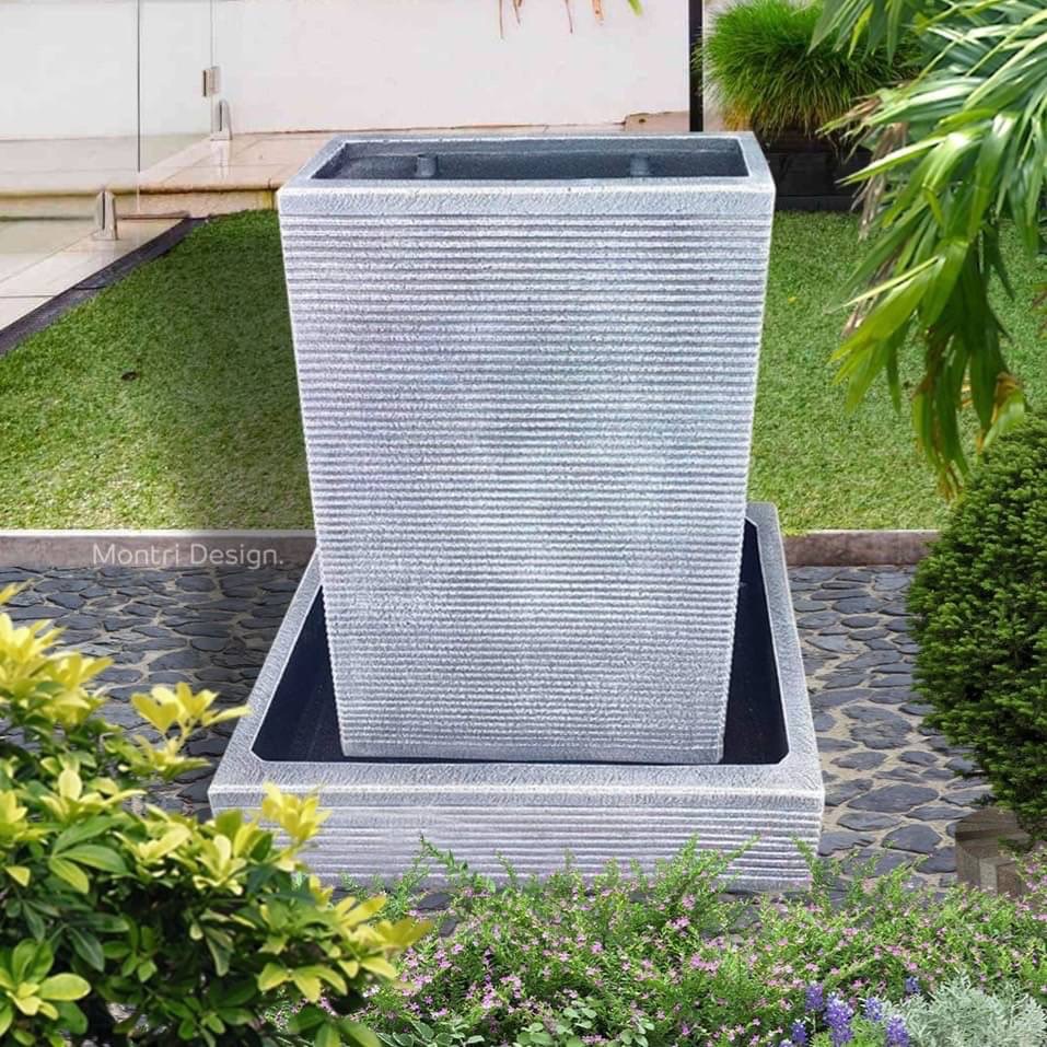 น้ำล้นจัดสวน น้ำพุแต่งสวน รูปทรงสี่เหลี่ยม ดีไซน์หรูหรา งานคุณภาพ