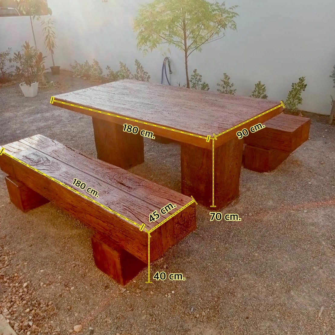 ชุดโต๊ะไม้หมอนรถไฟ ชุดโต๊ะปูนลายไม้ ขนาด 180*90 cm. รุ่น BigCat