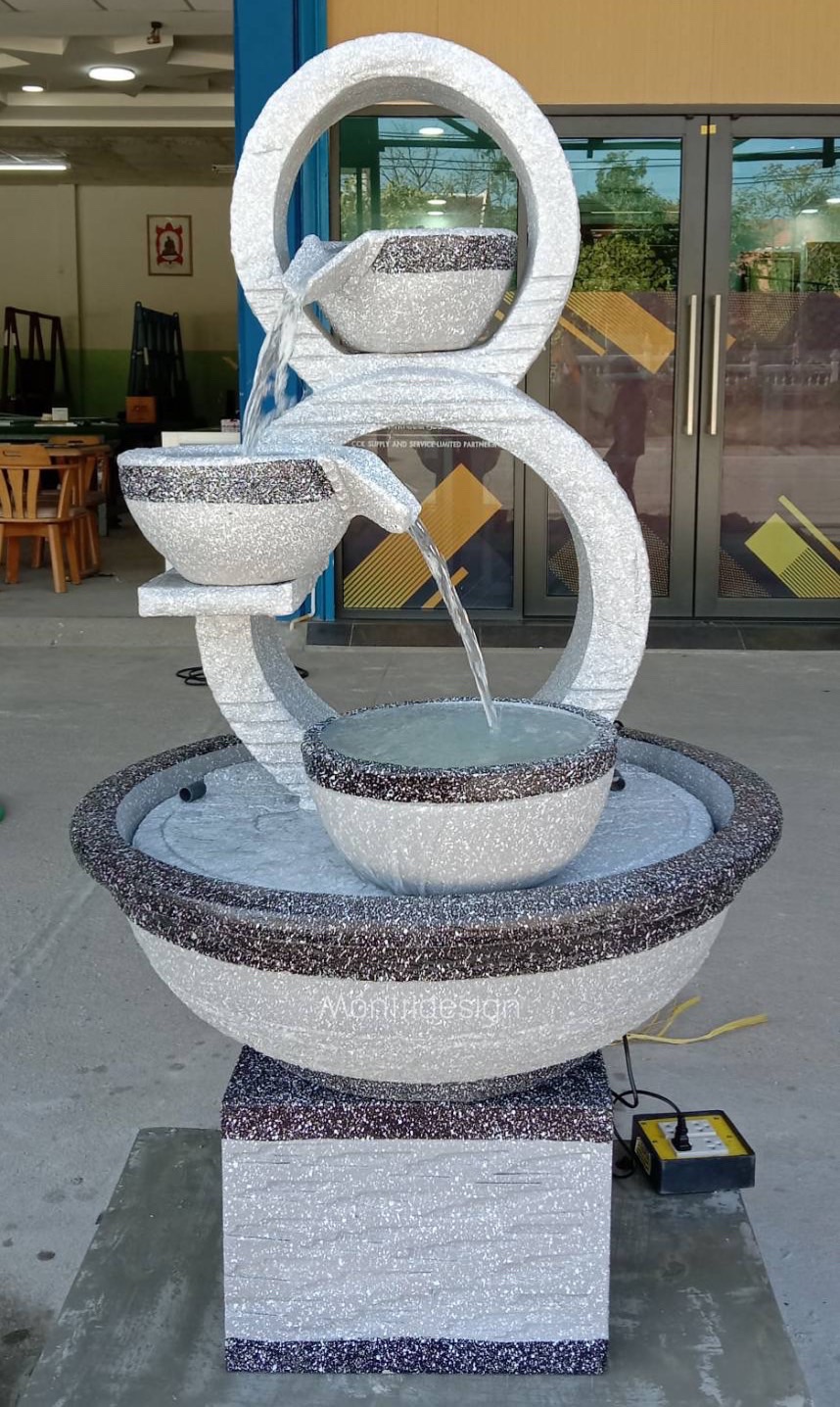 น้ำล้นโมเดิร์น เลข 8 มงคล น้ำพุแต่งสวน ฮวงจุ้ยน้ำพุ น้ำล้นเลข8 รุ่น 8 ขาว-เทา