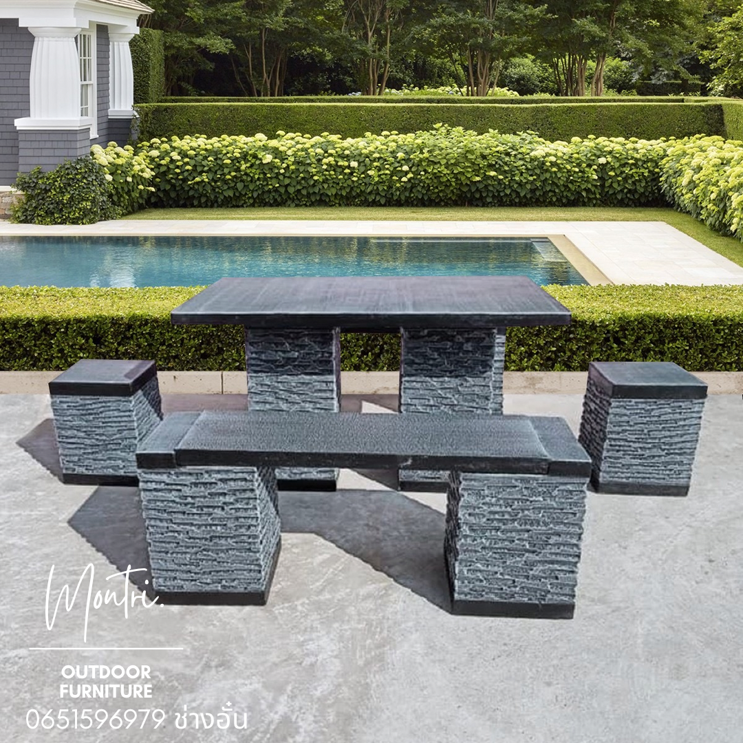 ชุดโต๊ะสนามปูน โต๊ะปูนสนาม ชุดโต๊ะสนาม เฟอร์นิเจอร์สนาม ชุด 6 ที่นั่ง