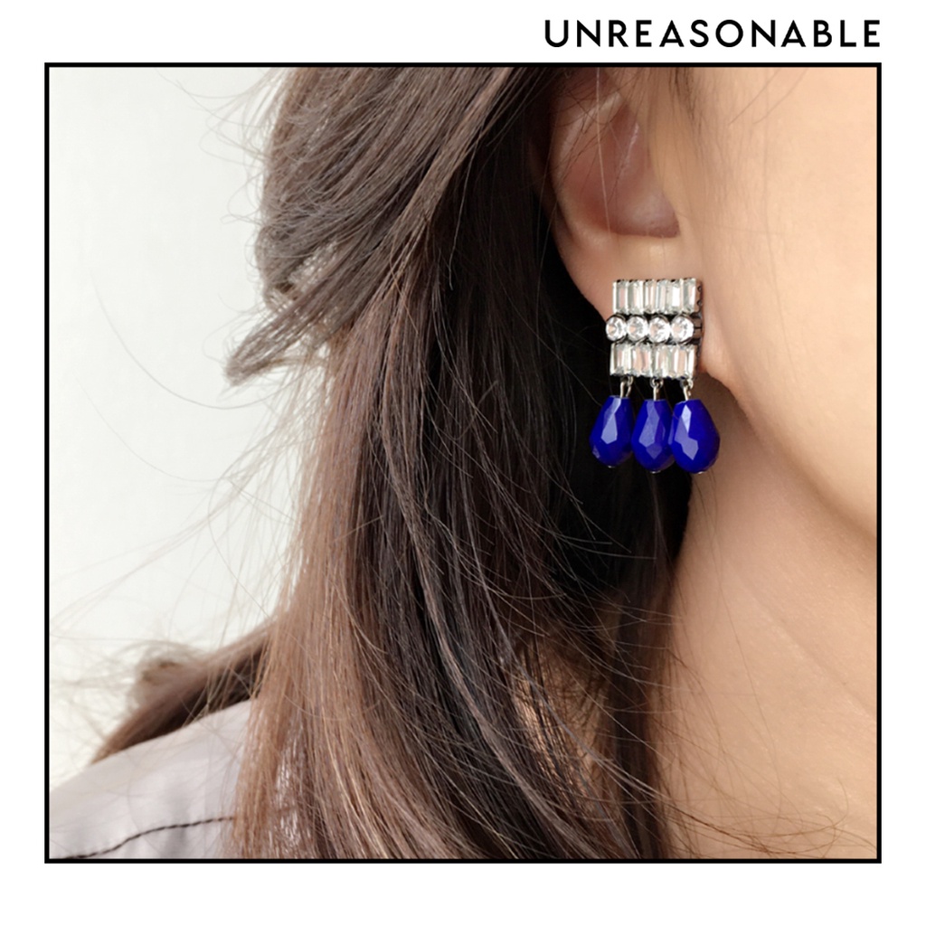 ต่างหู Drop สีน้ำเงิน ต่างหูคลิป ต่างหูก้านเงินแท้ น้ำหนักเบา สวยใส่สบาย UA0718-01 Unreasonable Accessories