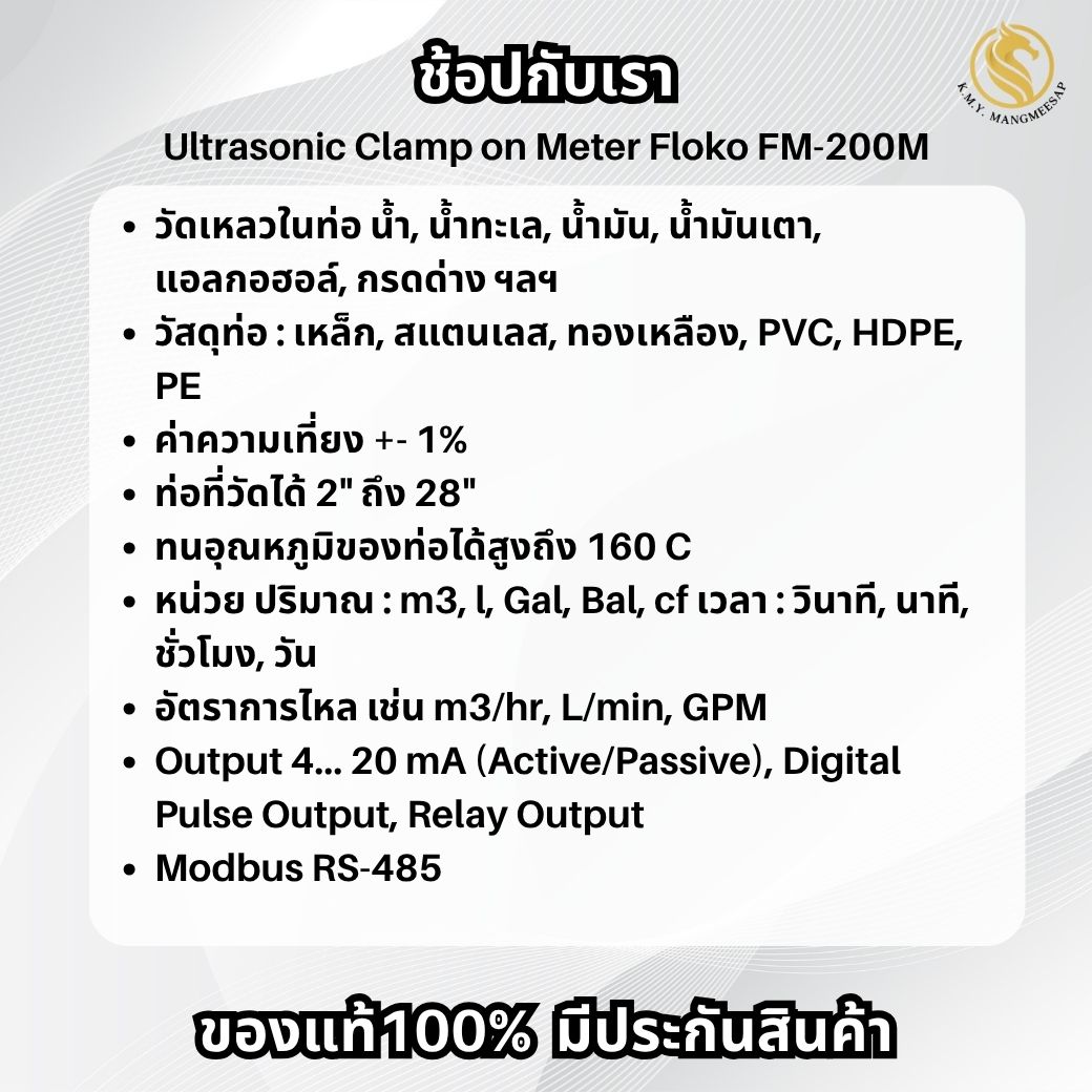 FM-200M เครื่องวัดอัตราการไหลของเหลว แบบอุลตร้าโซนิคชนิดรัดท่อแบบติดตั้ง