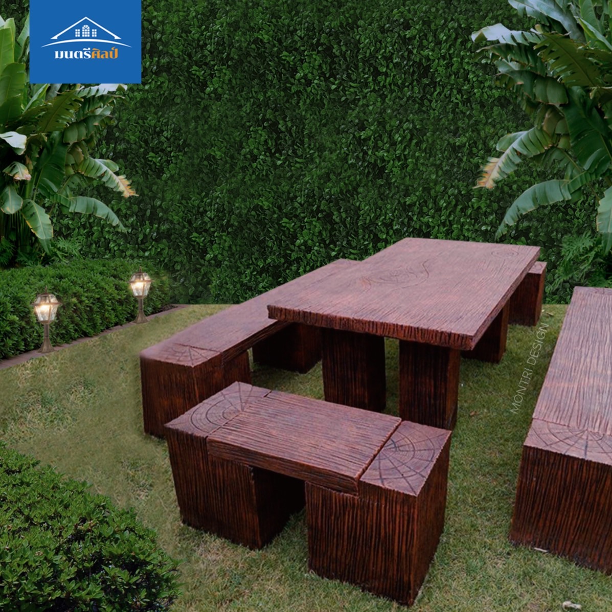 ชุดโต๊ะสนามปูนลายไม้ โต๊ะปุนลายไม้ โต๊ะปูนสนามลายไม้ขนาดใหญ่ เหมาะสำหรับนั่งทั้งในร่มหรือกลางแจ้ง งาน DiY