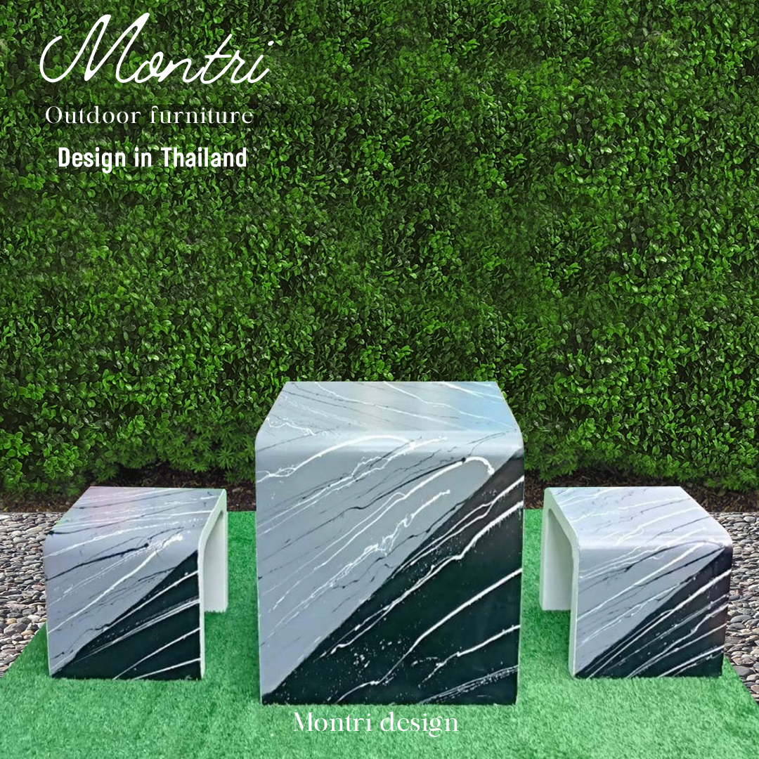 เก้าอี้ปูนซีเมนต์สไตล์ลอฟท์ รุ่น Loft mini 2 ที่นั่ง สี ทรูโทนเทาสลัดดำ โต๊ะปุนสไตล์ลอฟท์