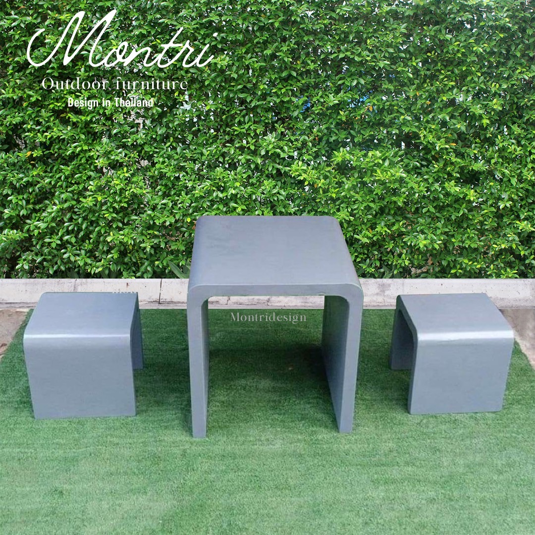 เก้าอี้ปูนซีเมนต์สไตล์ลอฟท์ รุ่น Loft mini ชุด 2 ที่นั่ง สีเทา โต๊ะปุนสไตล์ลอฟท์