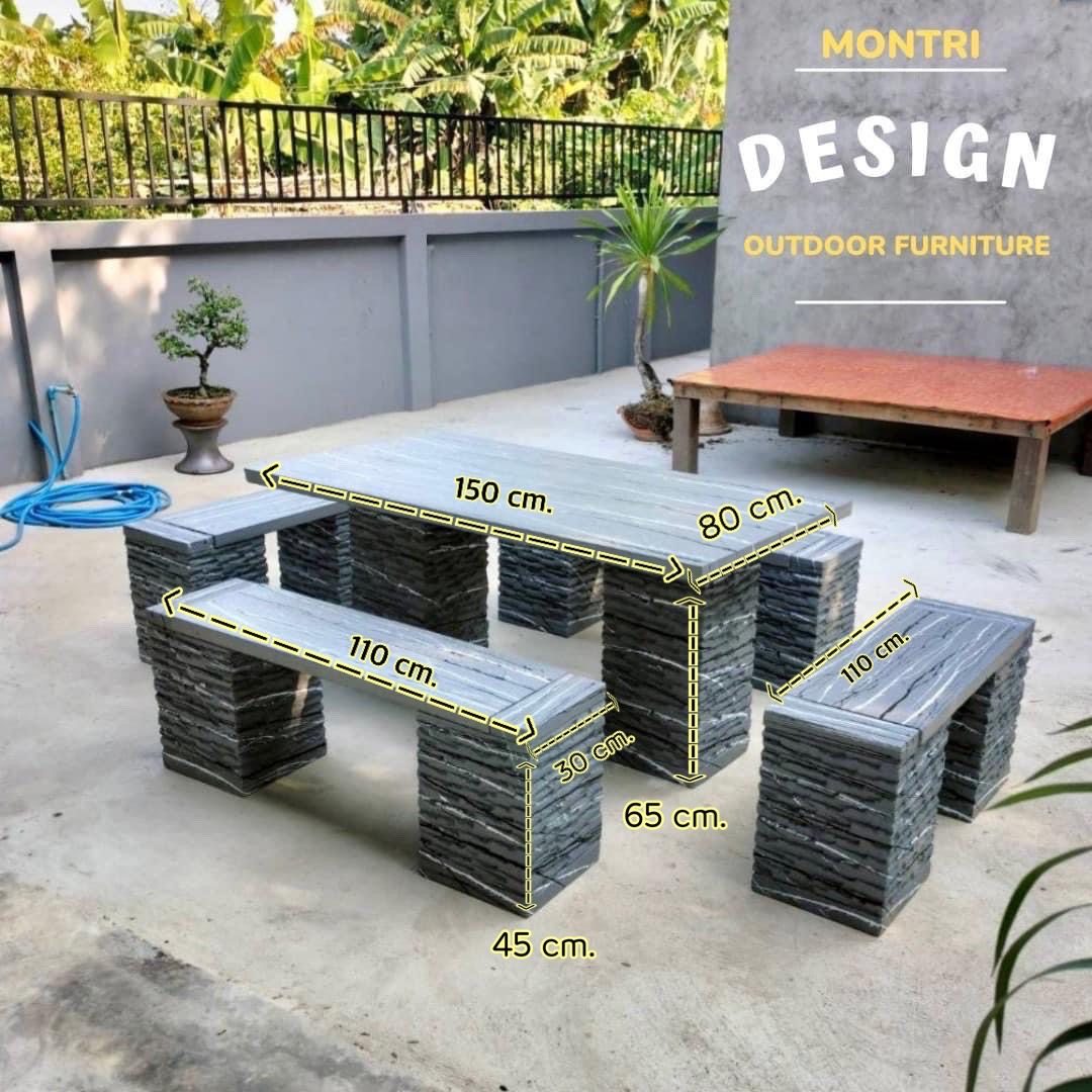 โต๊ะสนามกลางแจ้ง ชุดโต๊ะสนาม โต๊ะสนาม ชุด 8 ที่นั่ง สไตล์โมเดิร์น ขนาด 150*80 cm. สีเทาสลัดขาวดำ