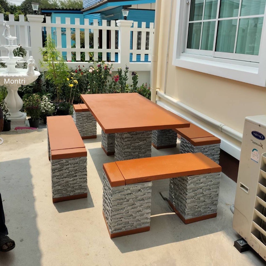 โต๊ะสนามกลางแจ้ง ชุดโต๊ะสนาม โต๊ะสนาม ชุด 8 ที่นั่ง แผ่นสีส้ม -ขาขาว ขนาด 150*80 cm