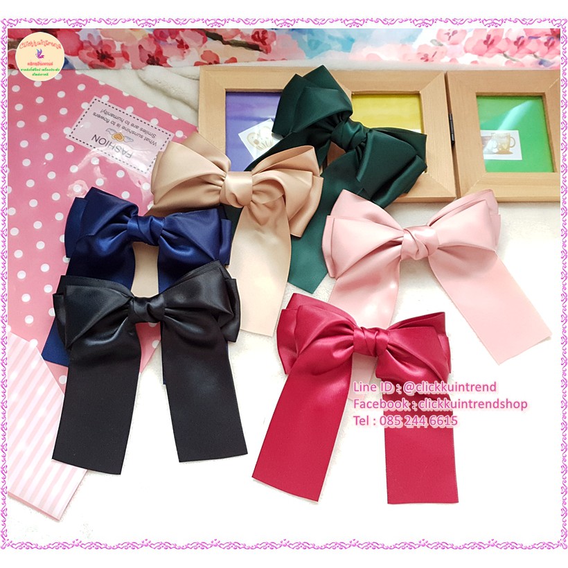 ริบบิ้นโบผ้าซาติน 🎀 โบ 3 ชั้น ติดกิ๊บสปริง ขนาดใหญ่