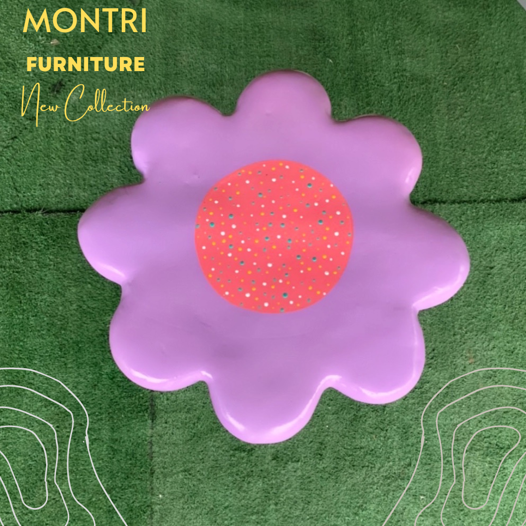 เก้าอี้ปูนรูปดอกไม้ สุดน่ารัก เก้าอี้ดอกไม้ปูนปั้น เก้าอี้ปูนปั้นรูปดอกไม้ ม้านั่งสนามในสวน (สีม่วง)