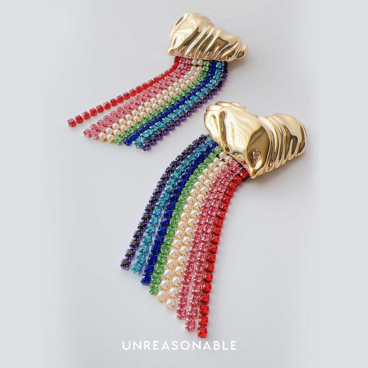 ต่างหูสีทอง Rainbow crystal ต่างหูคลิป ต่างหูก้านเงินแท้ UA1001-01 Unreasonable Accessories