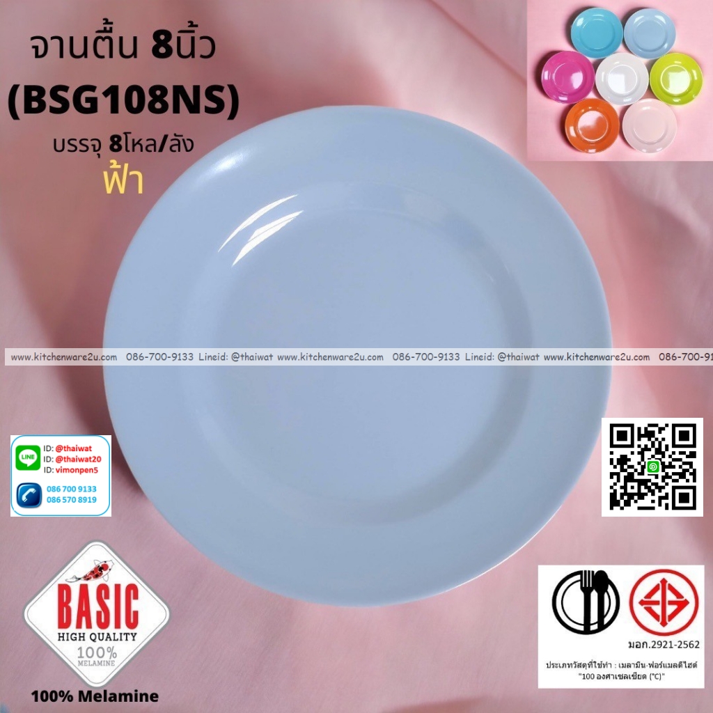 P13233 จานกลมตื้น 8 นิ้ว เมลามีน รุ่นประยัด No.BSG108NS ขายส่งยกลัง (ราคาขายส่งต่อ 8 โหล : 96 ใบ:เฉลี่ย 20 บต่อใบ)