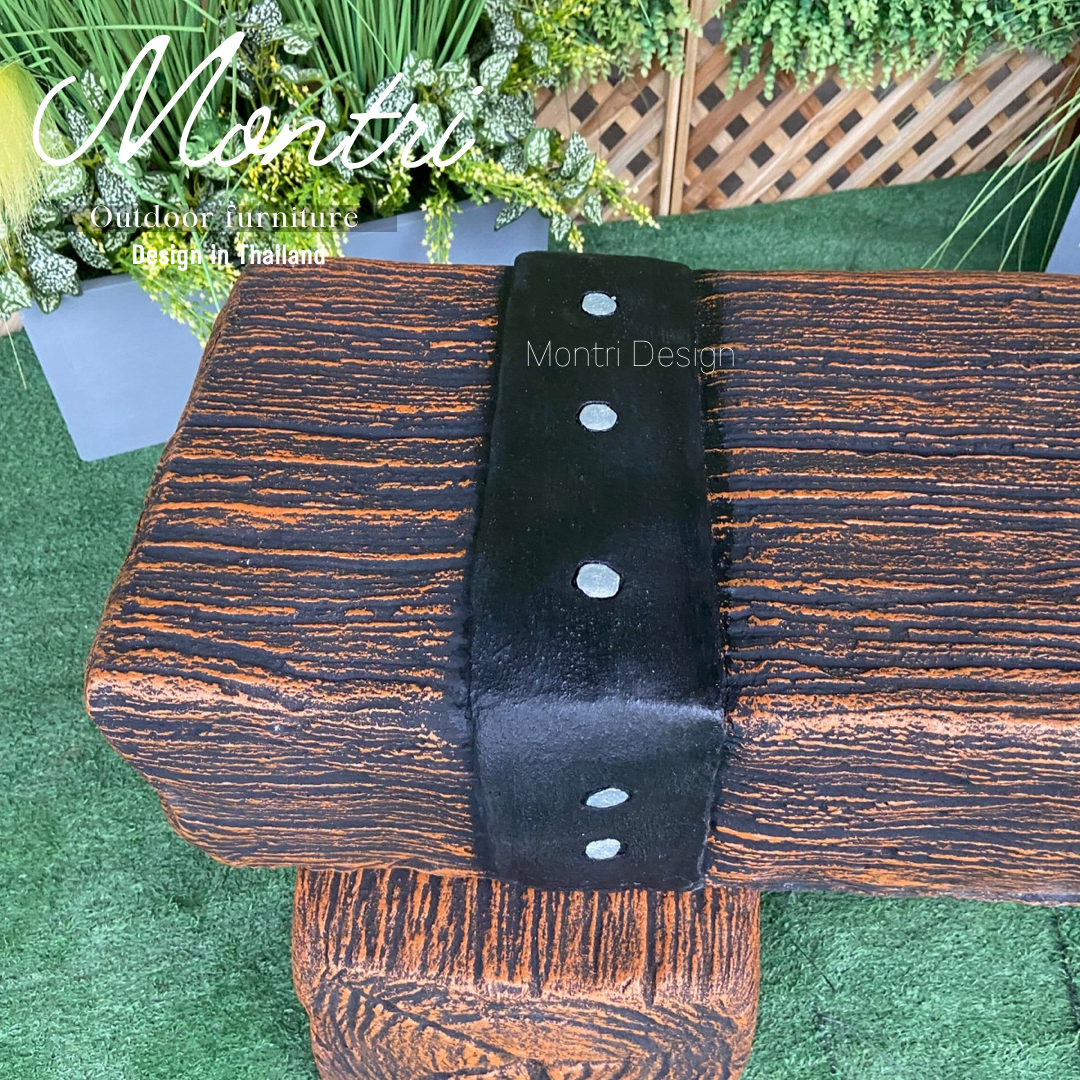 เก้าอี้ไม้หมอน สีน้ำตาลคาดดำ 30x120x40 cm. ม้านั่งสนามปูน เก้าอี้ปูนปั้น