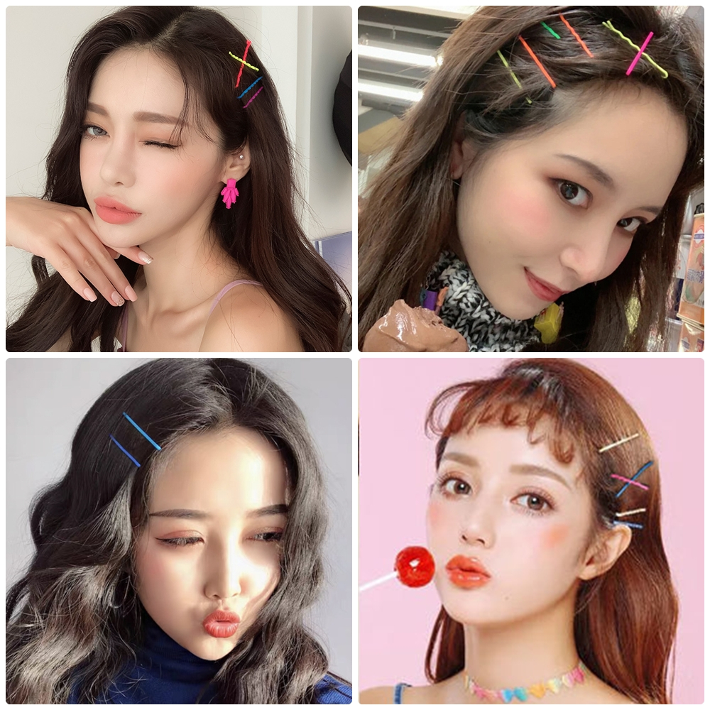 กิ๊บติดผม กิ๊บสียุค90 งานแฟชั่น สีพาสเทล ในชุดมีกิ๊บ 2 แบบ ขายยกแผง แบบเหมือนรูป