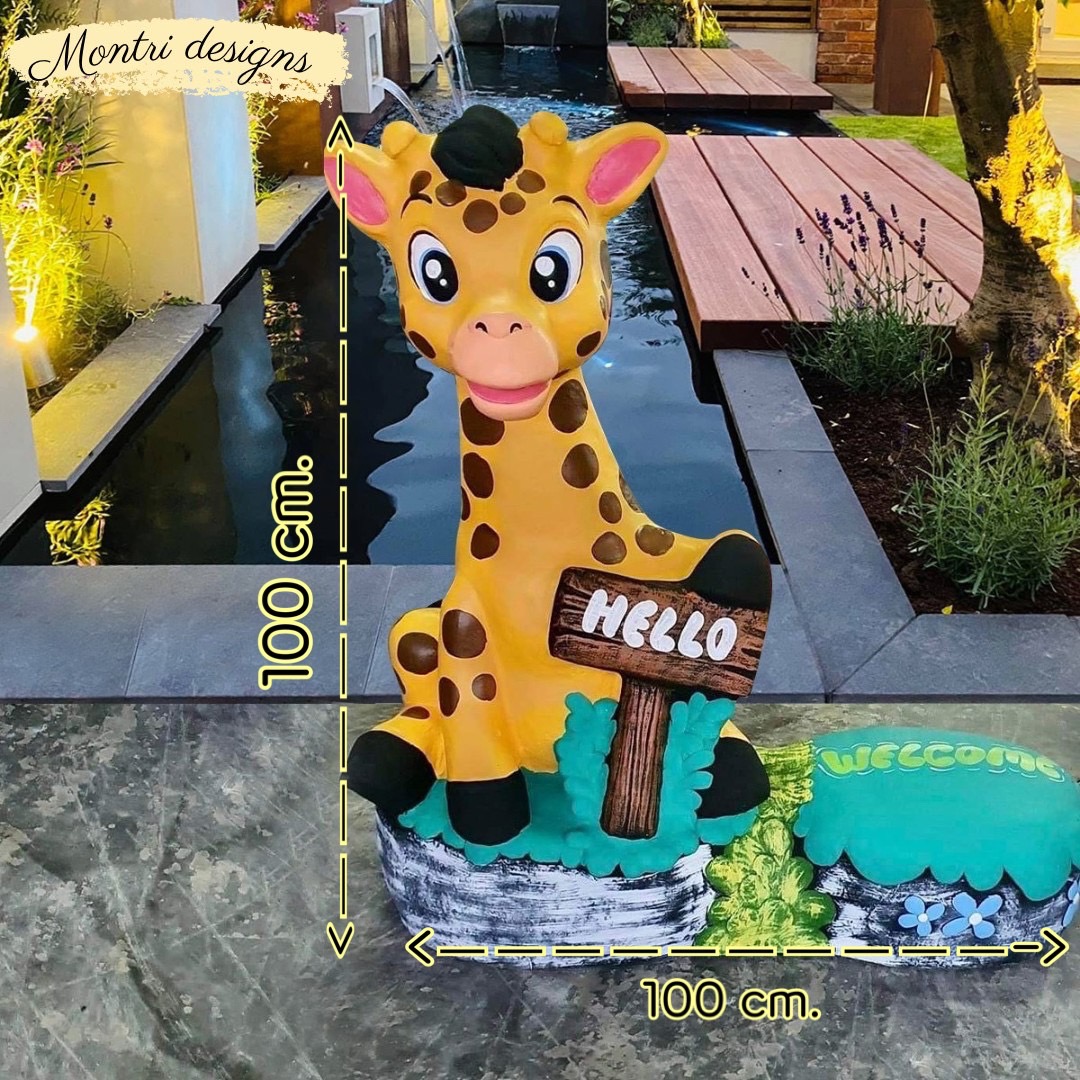 ตุ๊กตาตกแต่งสวน ตุ๊กตาแต่งสวน ตุ๊กตายีราฟปูนปั้น ตุ๊กตาปูนปั้นยีราฟตัวใหญ่ สูง 100 ฐานกว้าง 100 cm.