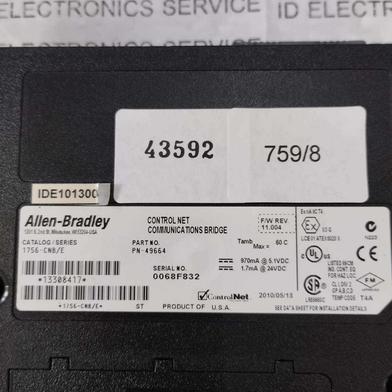 PLC " ALLEN-BRADLEY " MODEL : 1756-CNB-E