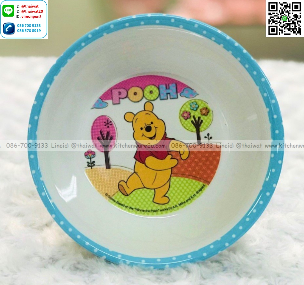 P09100 ชามกลมป้อนข้าว 5.5 นิ้ว ลายหมีพูห์ เมลามีนและลิขสิทธิ์แท้ Flowerware เครือซูปเปอร์แวร์ No.ฺB2633-5.5 (ราคาขายส่งต่อ 12 ใบ: เฉลี่ย 70 บต่อใบ)