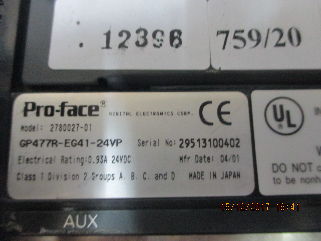 HMI " PROFACE " MODEL : GP477R-EG41-24VP