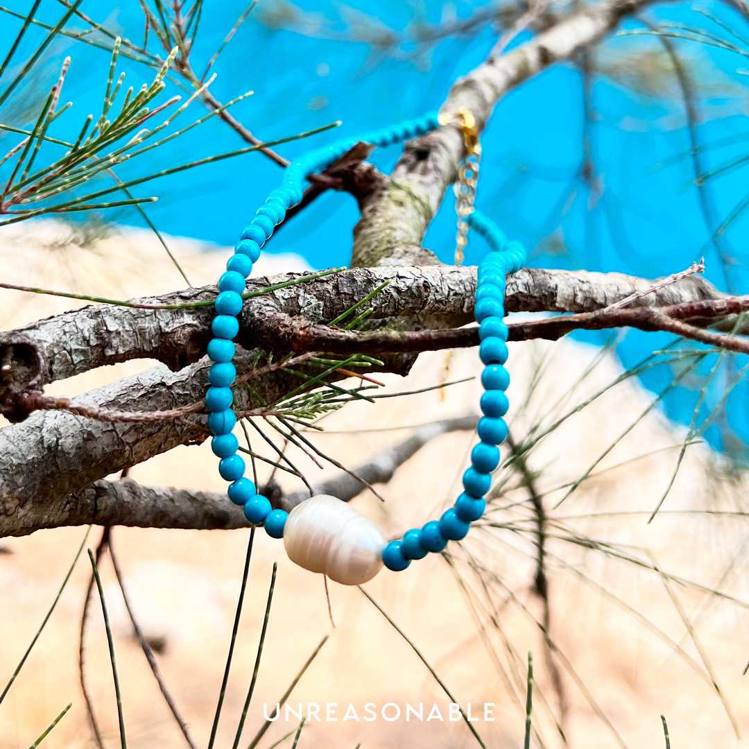 สร้อยลูกปัด มุกน้ำจืด ฟ้า UA0866-01 Unreasonable Accessories